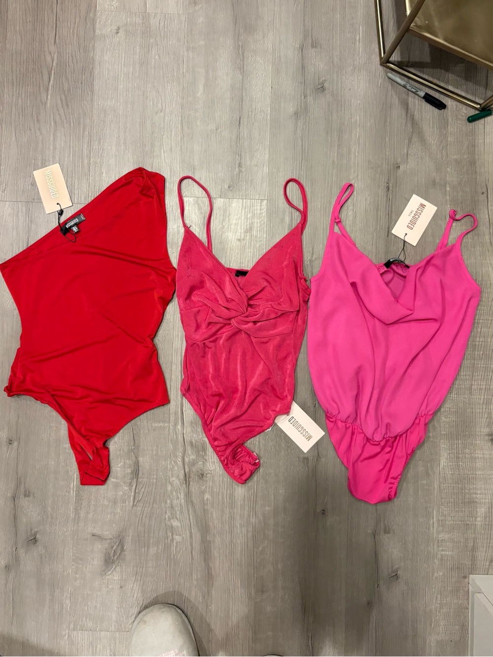Missguided Women's Bodysuit Trio in Red and Pink Shades New /wTags Size 2 / Sm